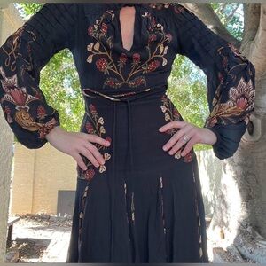 FARM Rio Black Dress with Red Berry and Floral Design